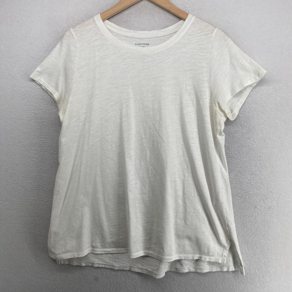 EILEEN FISHER Top M Slub Organic Cotton Jersey Crew Neck Short Sleeve White